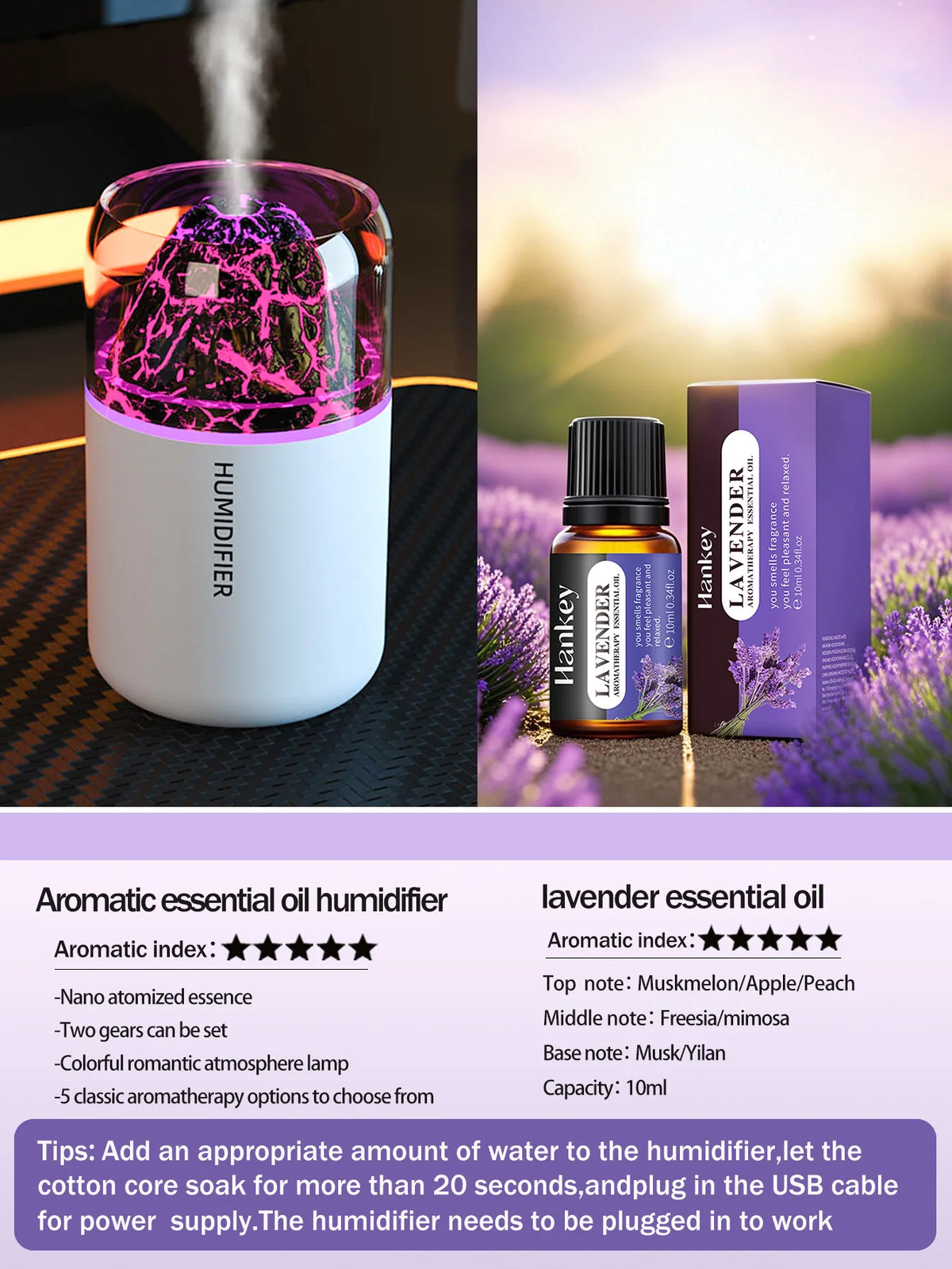 Humidificateur Diffuseur d'Arômes USB – Lampe Volcanique Colorée