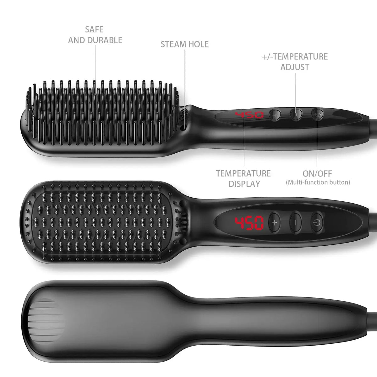 Brosse lissante électrique chauffante pour cheveux et barbe, en céramique anti-brûlure