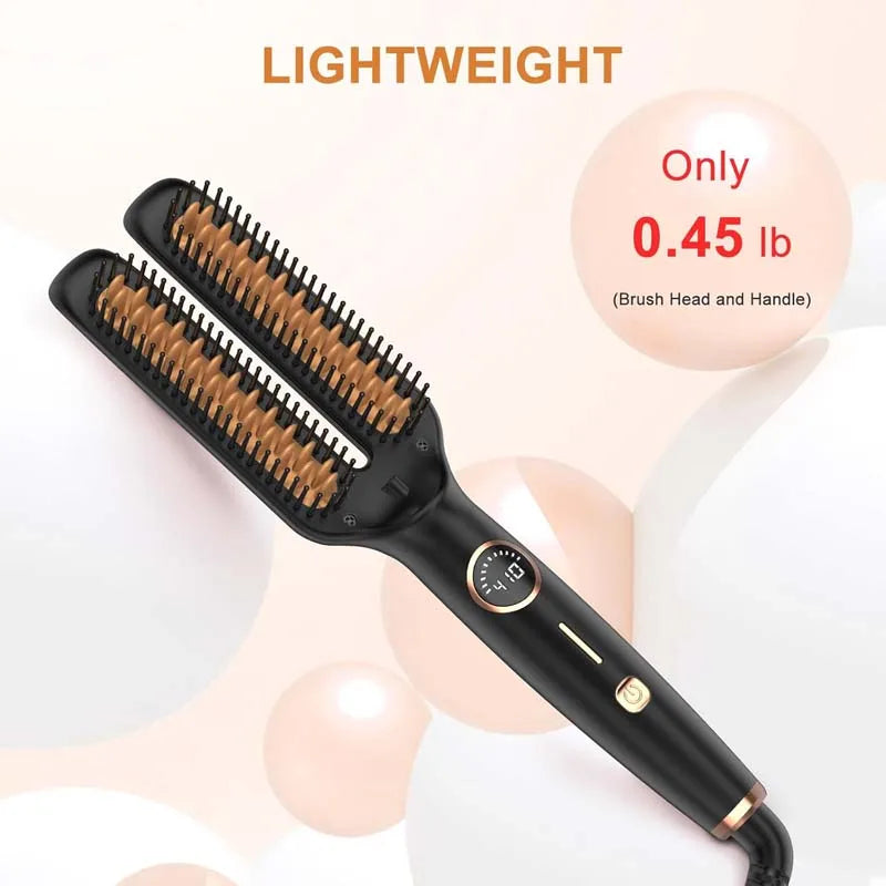 Brosse lissante électrique anti-frisottis 2-en-1 en céramique avec écran LCD numérique