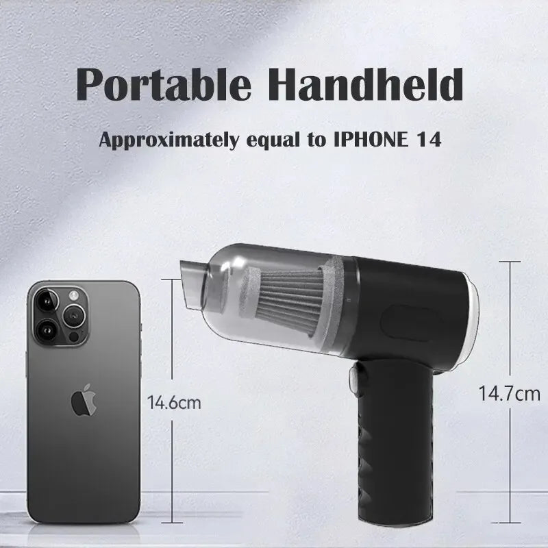 Aspirateur de voiture sans fil 9000Pa – Mini aspirateur portable USB rechargeable 1200mAh, sec et humide