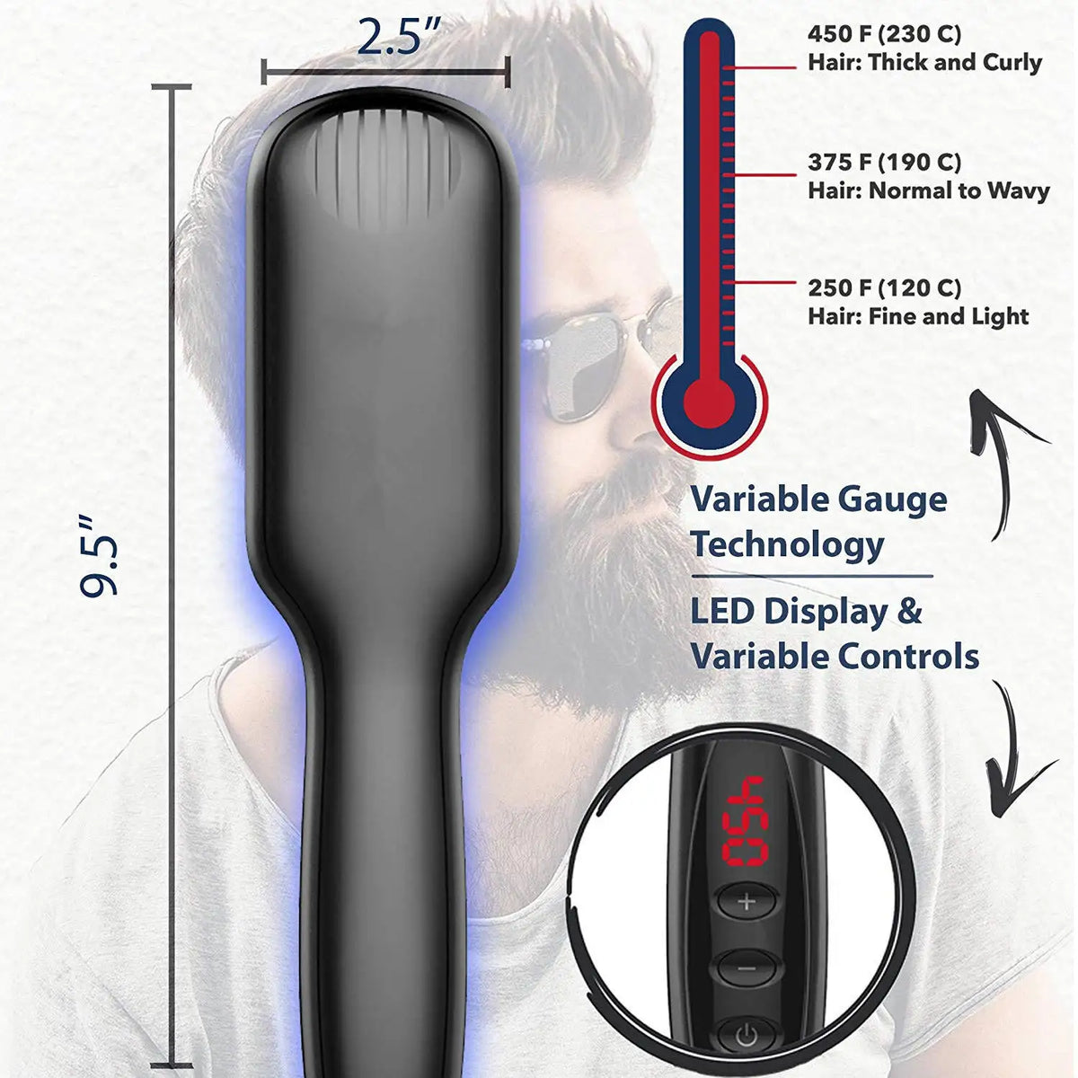 Brosse lissante électrique chauffante pour cheveux et barbe, en céramique anti-brûlure